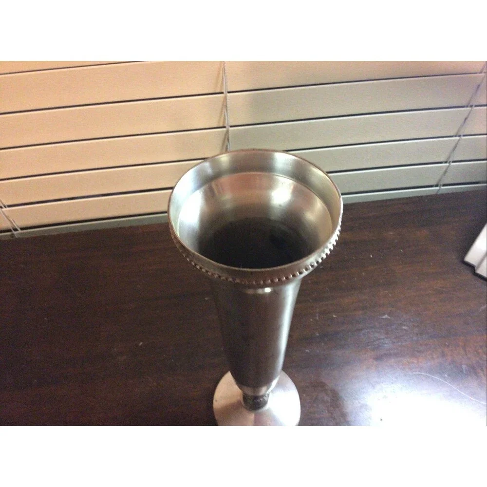 Pottery Barn Pewter Metal Brass Tall Large Pedestal Cylinder Vase Urn 10.25”